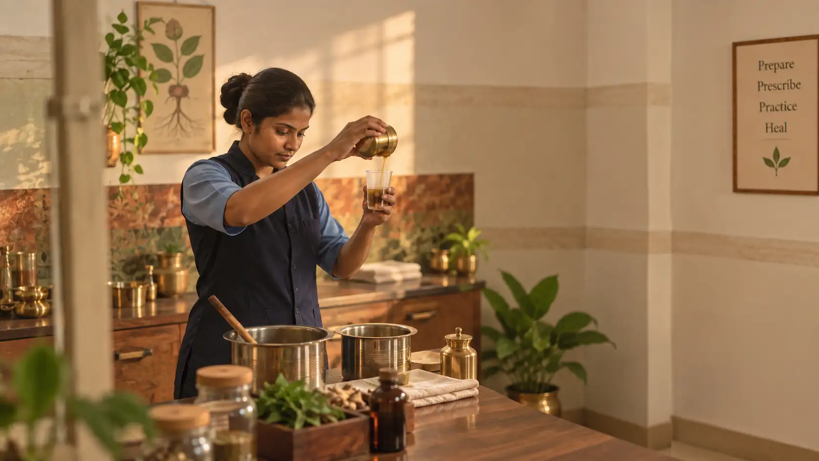 Herbal powders being prepared in the pharmacy